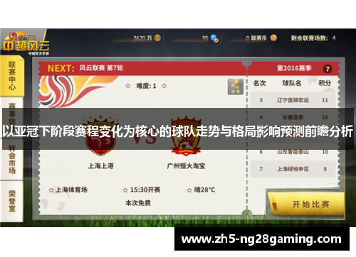 以亚冠下阶段赛程变化为核心的球队走势与格局影响预测前瞻分析 以亚冠下阶段赛程变化为核心的球队走势与格局影响预测前瞻分析