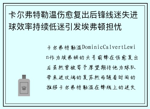 卡尔弗特勒温伤愈复出后锋线迷失进球效率持续低迷引发埃弗顿担忧
