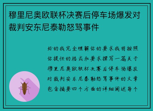 穆里尼奥欧联杯决赛后停车场爆发对裁判安东尼泰勒怒骂事件